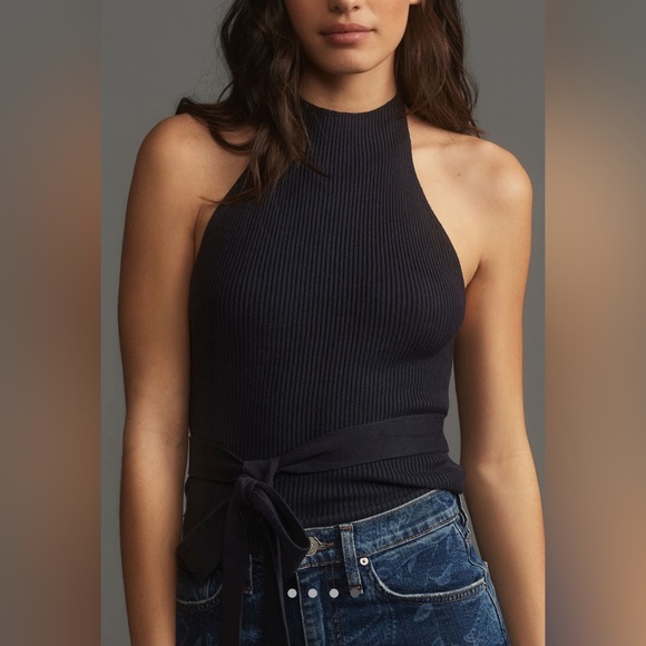 NWT! Anthropologie Navy Maeve Halter Wrap Sweater Tank - Size Medium 🎾 - Picture 4 of 6